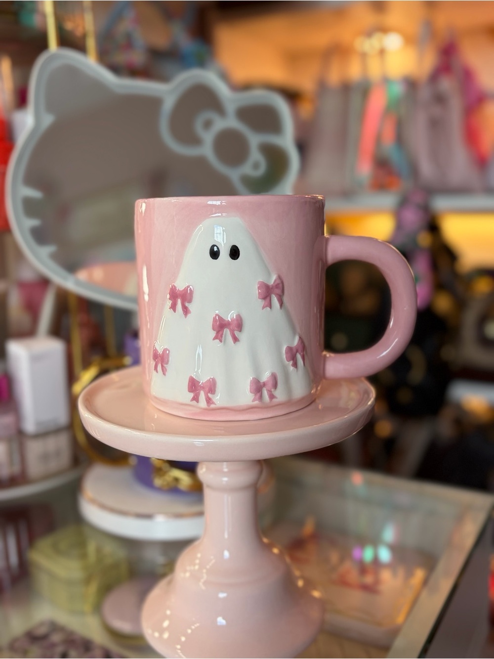 Pink Ghost Bow Mug - Cute Halloween Home